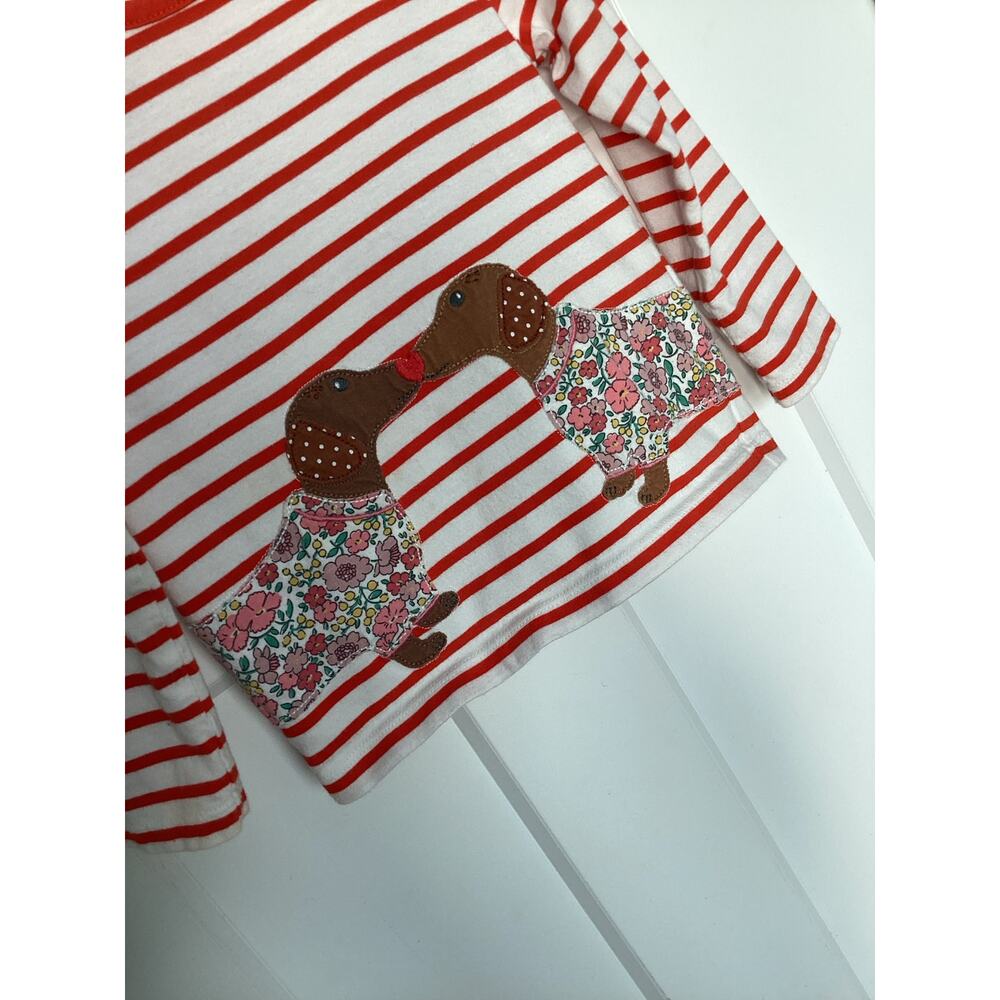 Mini Boden Girls 3-4 Red Stripped Dog Applique Cotton T-Shirt - Picture 4 of 9
